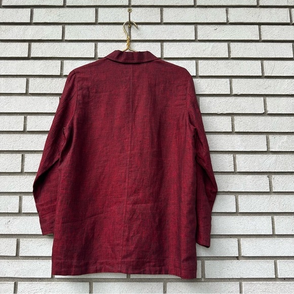 Bloomingdale’s 100% Linen Brick Red Blazer Shirt Jacket Minimalist Layer 6 - Picture 7 of 8